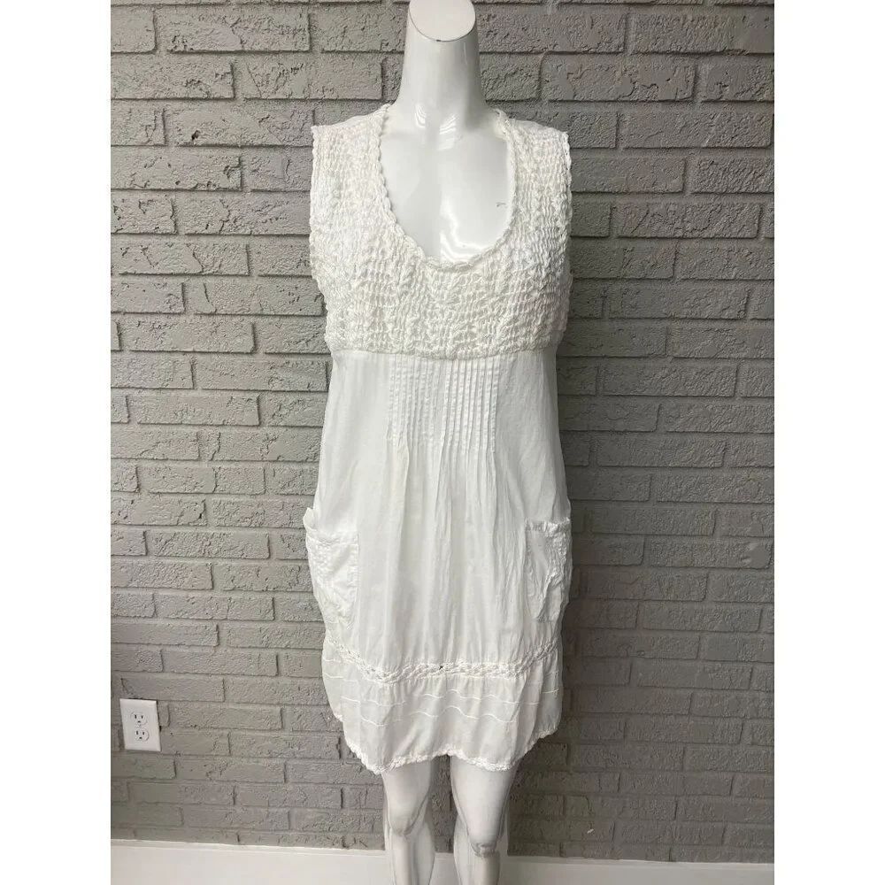 Vasna Women White Cotton Crochet Beach Cover-Up Mini Dress Size S